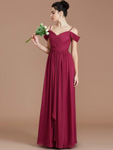 Charming Off-the-Shoulder Sleeveless Ruched Chiffon Bridesmaid Dresses-Ballbella