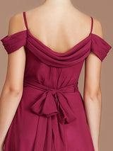 Charming Off-the-Shoulder Sleeveless Ruched Chiffon Bridesmaid Dresses-Ballbella