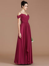 Charming Off-the-Shoulder Sleeveless Ruched Chiffon Bridesmaid Dresses-Ballbella