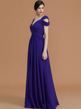 Charming Off-the-Shoulder Sleeveless Ruched Chiffon Bridesmaid Dresses-Ballbella