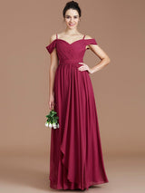 Charming Off-the-Shoulder Sleeveless Ruched Chiffon Bridesmaid Dresses-Ballbella
