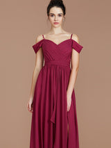 Charming Off-the-Shoulder Sleeveless Ruched Chiffon Bridesmaid Dresses-Ballbella