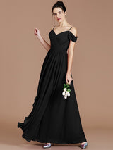 Charming Off-the-Shoulder Sleeveless Ruched Chiffon Bridesmaid Dresses-Ballbella
