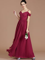 Charming Off-the-Shoulder Sleeveless Ruched Chiffon Bridesmaid Dresses-Ballbella