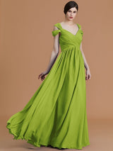 A-Line Charming Off-the-Shoulder Sleeveless Ruched Chiffon Bridesmaid Dresses