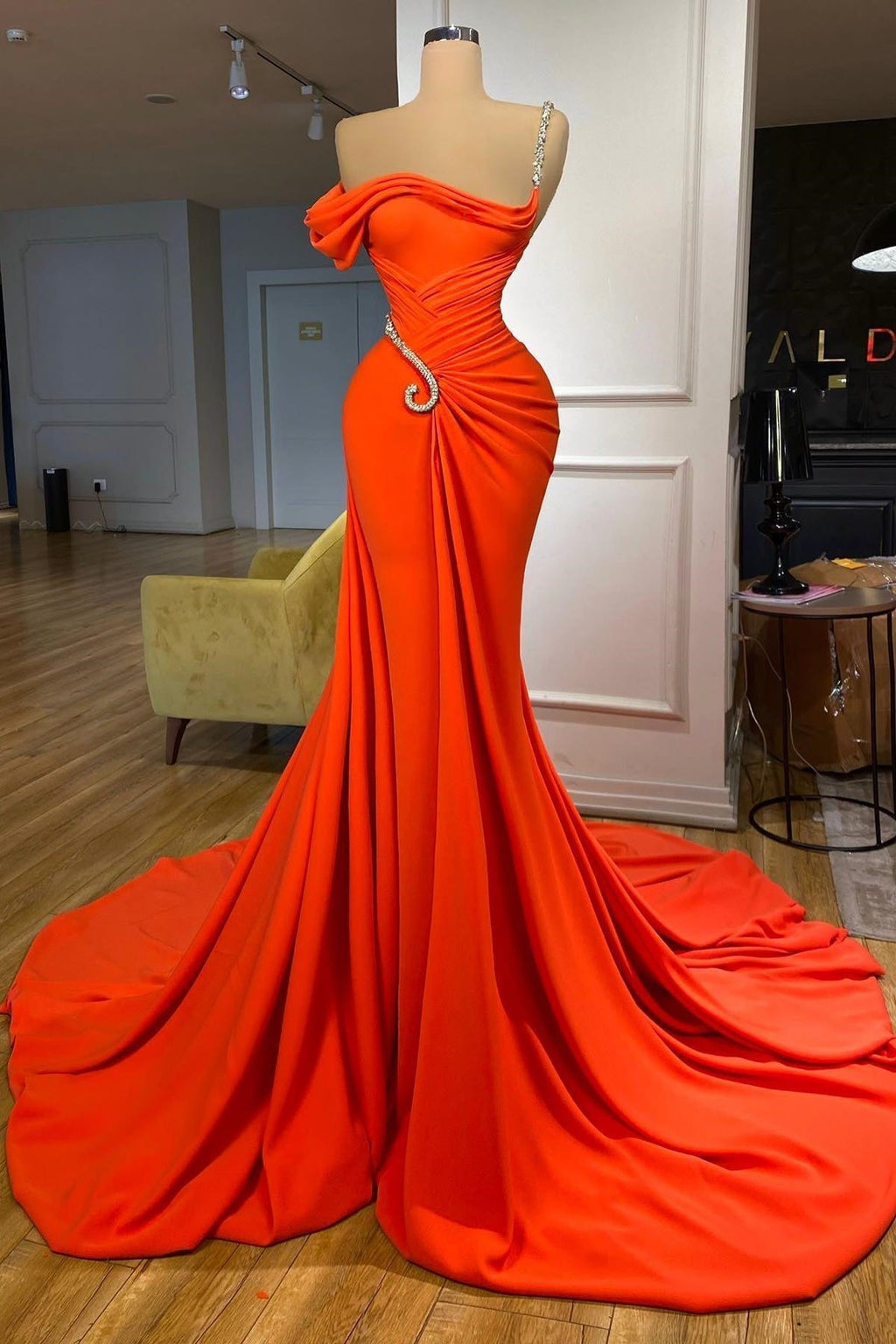 Charming One-should Sleeveless Mermaid Prom Dresses With Ruffles Long Charming One-should Sleeveless Mermaid Prom Dresses With Ruffles Long