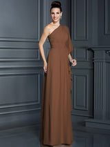 Charming One Shoulder 3/4 Sleeves Long Chiffon Bridesmaid Dresses-Ballbella