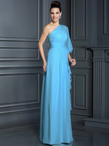 Charming One Shoulder 3/4 Sleeves Long Chiffon Bridesmaid Dresses-Ballbella