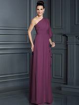 Charming One Shoulder 3/4 Sleeves Long Chiffon Bridesmaid Dresses-Ballbella