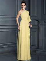 Charming One Shoulder 3/4 Sleeves Long Chiffon Bridesmaid Dresses-Ballbella