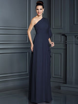 Charming One Shoulder 3/4 Sleeves Long Chiffon Bridesmaid Dresses-Ballbella