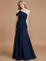 Charming One Shoulder Chiffon Sleeveless Bridesmaid Dresses-Ballbella