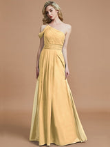 Charming One Shoulder Chiffon Sleeveless Bridesmaid Dresses-Ballbella