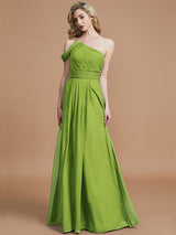 Charming One Shoulder Chiffon Sleeveless Bridesmaid Dresses-Ballbella