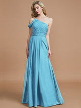 Charming One Shoulder Chiffon Sleeveless Bridesmaid Dresses-Ballbella
