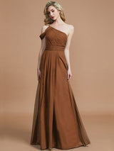 Charming One Shoulder Chiffon Sleeveless Bridesmaid Dresses-Ballbella