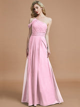 Charming One Shoulder Chiffon Sleeveless Bridesmaid Dresses-Ballbella