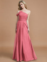Charming One Shoulder Chiffon Sleeveless Bridesmaid Dresses-Ballbella