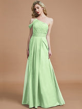 Charming One Shoulder Chiffon Sleeveless Bridesmaid Dresses-Ballbella