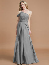 Charming One Shoulder Chiffon Sleeveless Bridesmaid Dresses-Ballbella