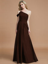 Charming One Shoulder Chiffon Sleeveless Bridesmaid Dresses-Ballbella