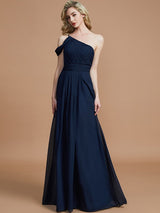 Charming One Shoulder Chiffon Sleeveless Bridesmaid Dresses-Ballbella