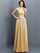 Charming One Shoulder Pleats Sleeveless Long Chiffon Bridesmaid Dresses-Ballbella