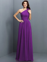 Charming One Shoulder Pleats Sleeveless Long Chiffon Bridesmaid Dresses-Ballbella