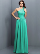 Charming One Shoulder Pleats Sleeveless Long Chiffon Bridesmaid Dresses-Ballbella