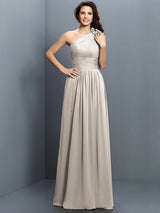 Charming One Shoulder Pleats Sleeveless Long Chiffon Bridesmaid Dresses-Ballbella