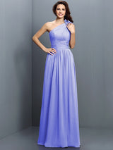 Charming One Shoulder Pleats Sleeveless Long Chiffon Bridesmaid Dresses-Ballbella