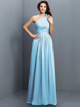 Charming One Shoulder Pleats Sleeveless Long Chiffon Bridesmaid Dresses-Ballbella