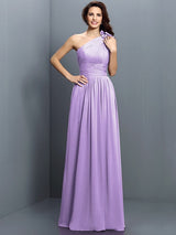 Charming One Shoulder Pleats Sleeveless Long Chiffon Bridesmaid Dresses-Ballbella