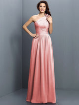 Charming One Shoulder Pleats Sleeveless Long Chiffon Bridesmaid Dresses-Ballbella