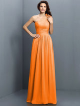 Charming One Shoulder Pleats Sleeveless Long Chiffon Bridesmaid Dresses-Ballbella
