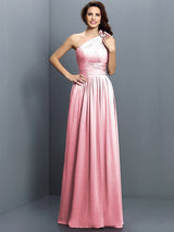 Charming One Shoulder Pleats Sleeveless Long Chiffon Bridesmaid Dresses-Ballbella
