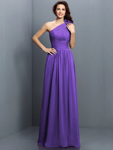 Charming One Shoulder Pleats Sleeveless Long Chiffon Bridesmaid Dresses-Ballbella
