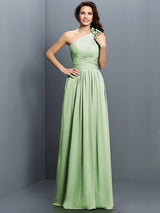 Charming One Shoulder Pleats Sleeveless Long Chiffon Bridesmaid Dresses-Ballbella