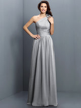 Charming One Shoulder Pleats Sleeveless Long Chiffon Bridesmaid Dresses-Ballbella