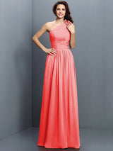 Charming One Shoulder Pleats Sleeveless Long Chiffon Bridesmaid Dresses-Ballbella