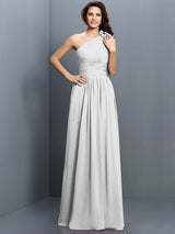 Charming One Shoulder Pleats Sleeveless Long Chiffon Bridesmaid Dresses-Ballbella