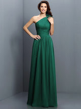 Charming One Shoulder Pleats Sleeveless Long Chiffon Bridesmaid Dresses-Ballbella
