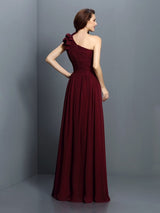 Charming One Shoulder Pleats Sleeveless Long Chiffon Bridesmaid Dresses-Ballbella