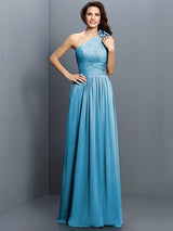 Charming One Shoulder Pleats Sleeveless Long Chiffon Bridesmaid Dresses-Ballbella