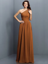Charming One Shoulder Pleats Sleeveless Long Chiffon Bridesmaid Dresses-Ballbella