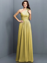 Charming One Shoulder Pleats Sleeveless Long Chiffon Bridesmaid Dresses-Ballbella