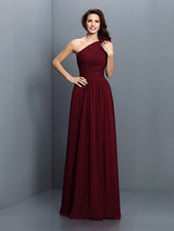 Charming One Shoulder Pleats Sleeveless Long Chiffon Bridesmaid Dresses-Ballbella