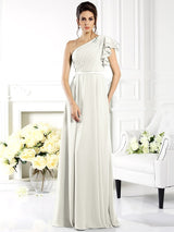 Charming One Shoulder Ruffles Sleeveless Long Chiffon Bridesmaid Dresses-Ballbella