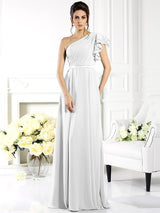 Charming One Shoulder Ruffles Sleeveless Long Chiffon Bridesmaid Dresses-Ballbella