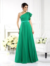 Charming One Shoulder Ruffles Sleeveless Long Chiffon Bridesmaid Dresses-Ballbella